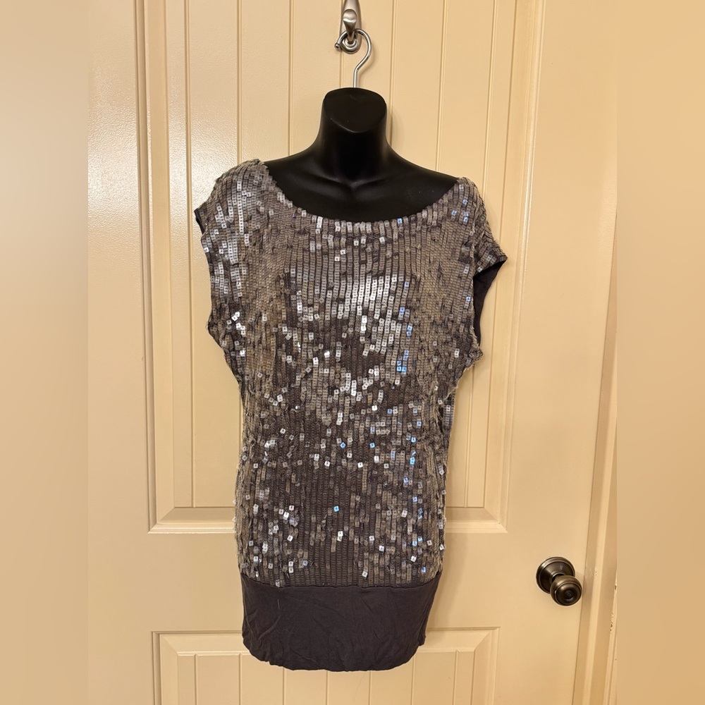 Y2K pre owned Marciano Silver Sequin Tunic Dress size SMALL